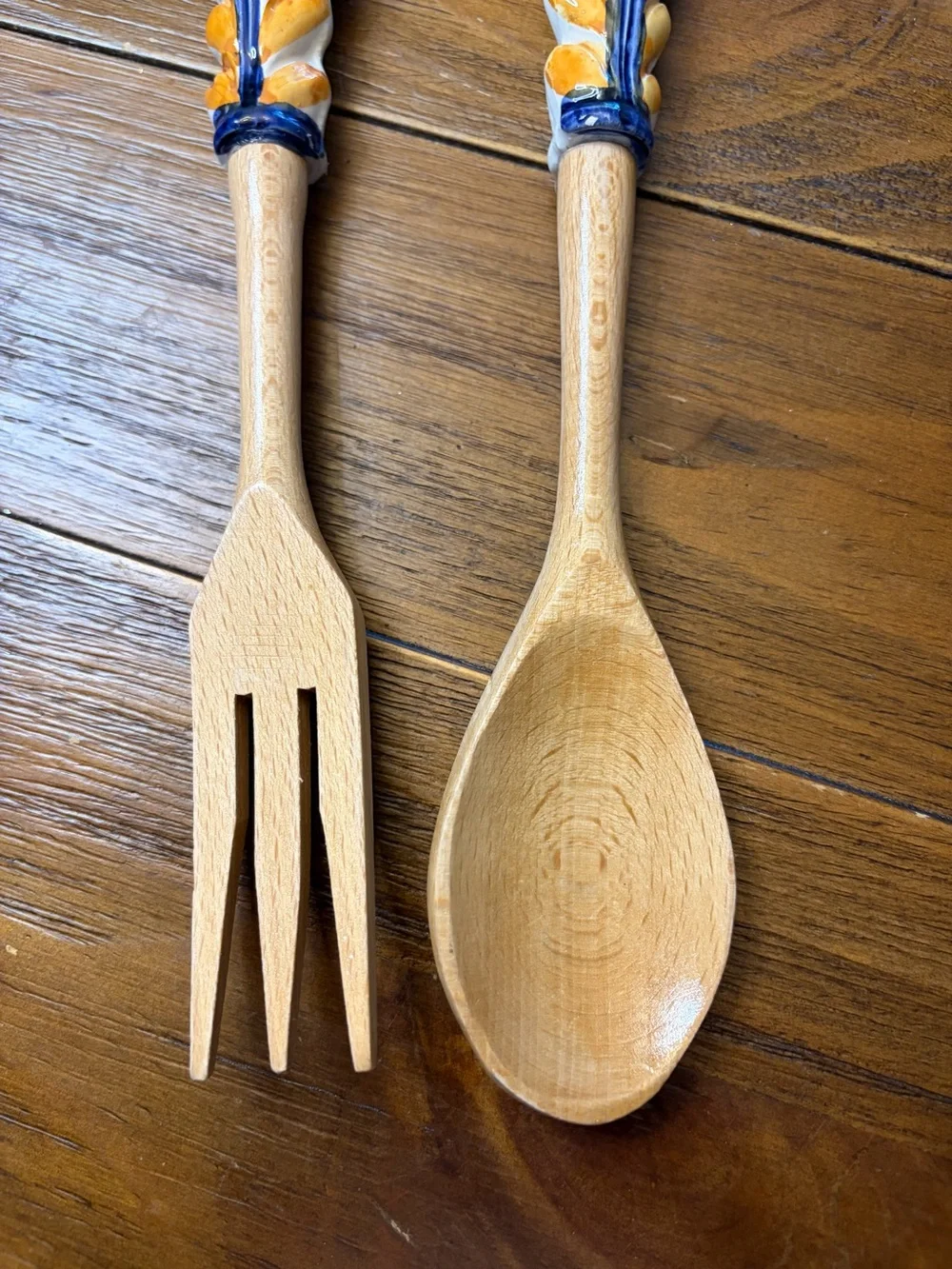 Italian Hand Painted Ceramic Wood Salad Servers Portofino Coastal Houses